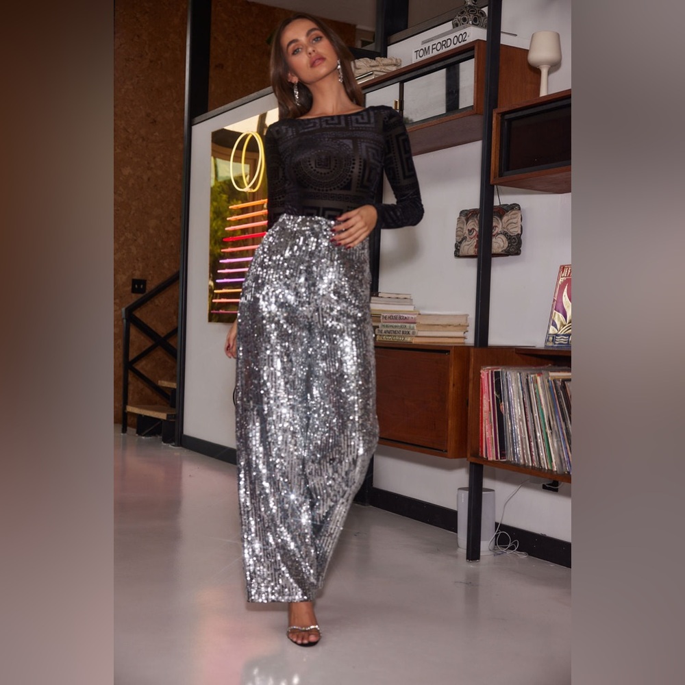 12TH TRIBE California Dreaming Silver Sequin Trousers